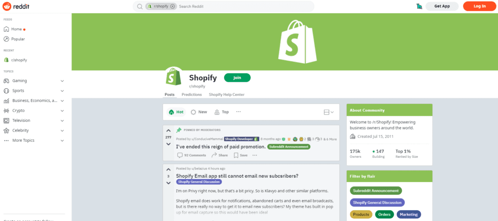 shopify reddit communities