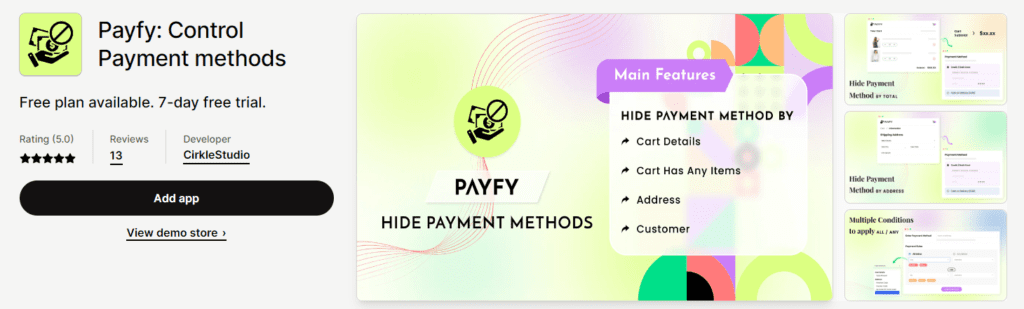 best shopify apps for hide payments: Payfy - Control Payment methods