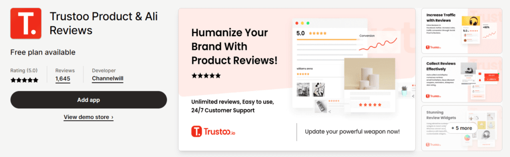 Trustoo Product & Ali Reviews shopify app
