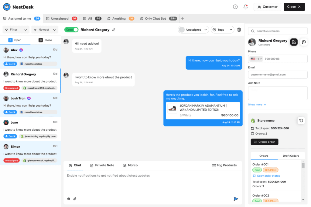 nestdesk shopify live chat app
