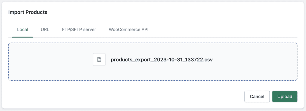 select a method to import products